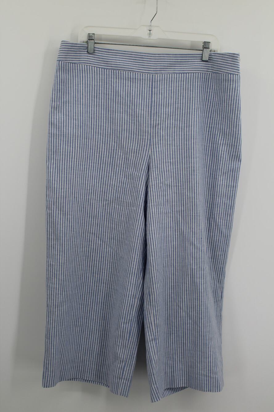 Talbots Linen Blend Wide Leg Crop Pants Sunset Stripe Blue White 16P Petite